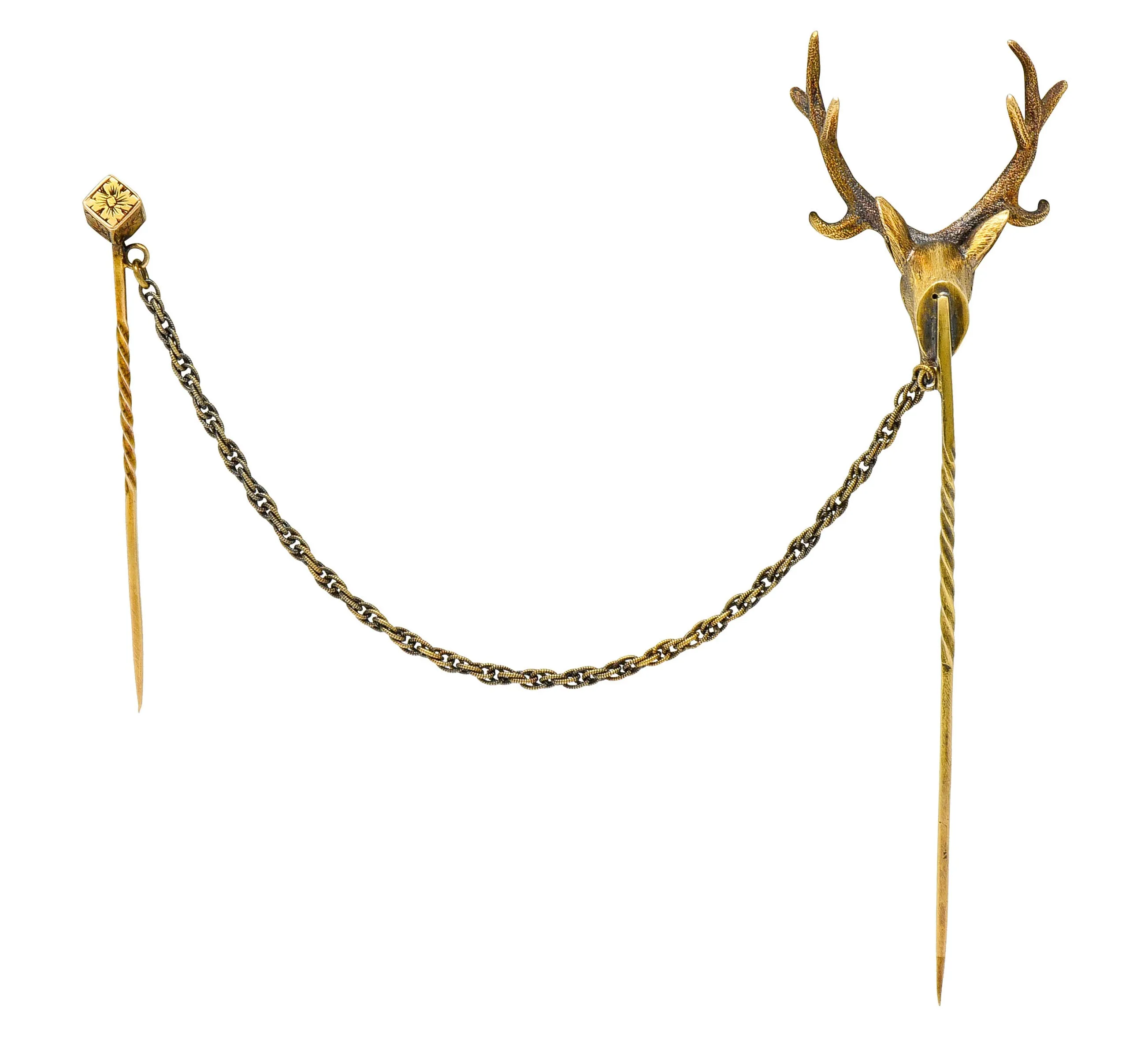 Victorian Diamond 14 Karat Gold Elk Stickpin Circa 1900