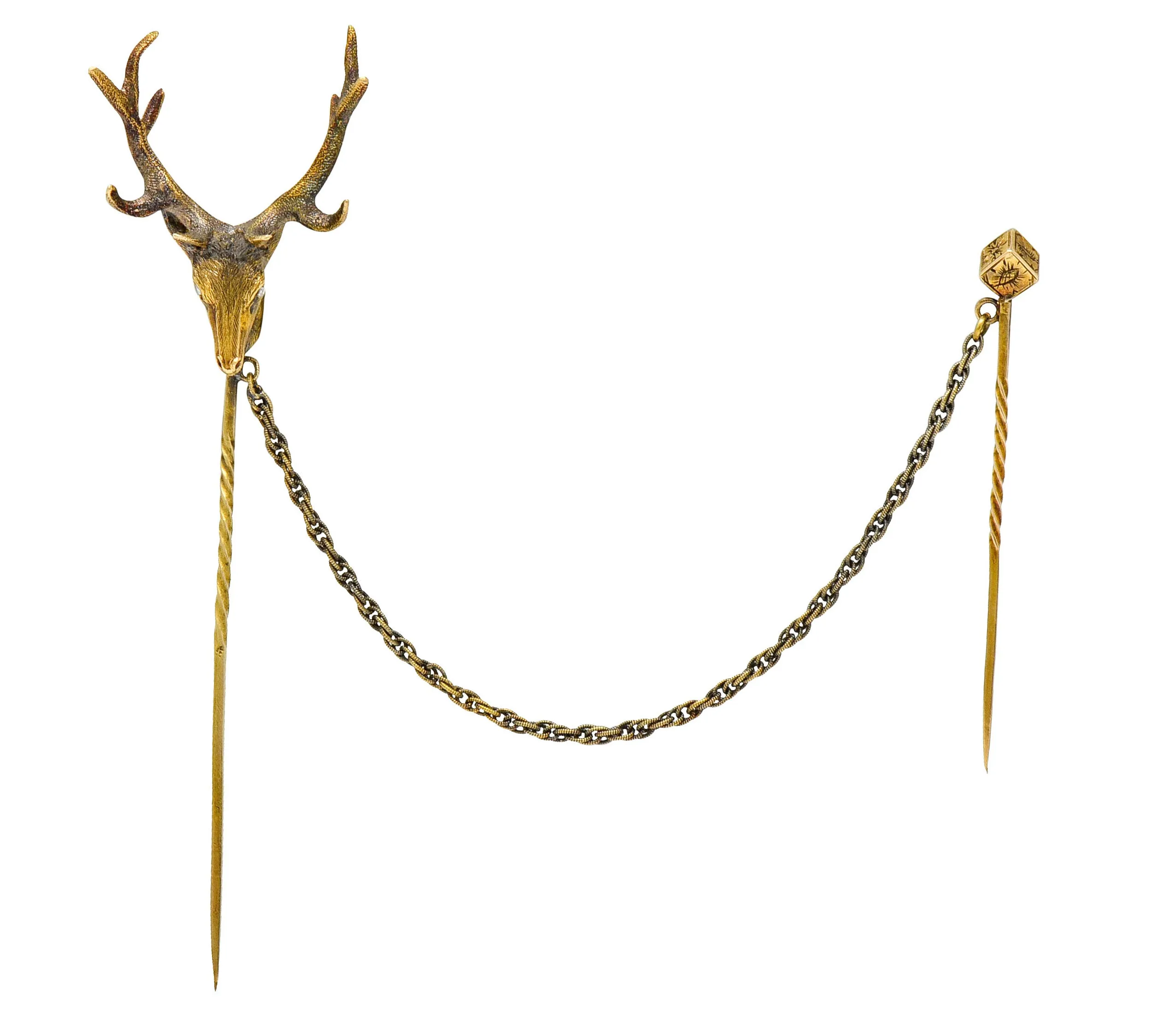 Victorian Diamond 14 Karat Gold Elk Stickpin Circa 1900