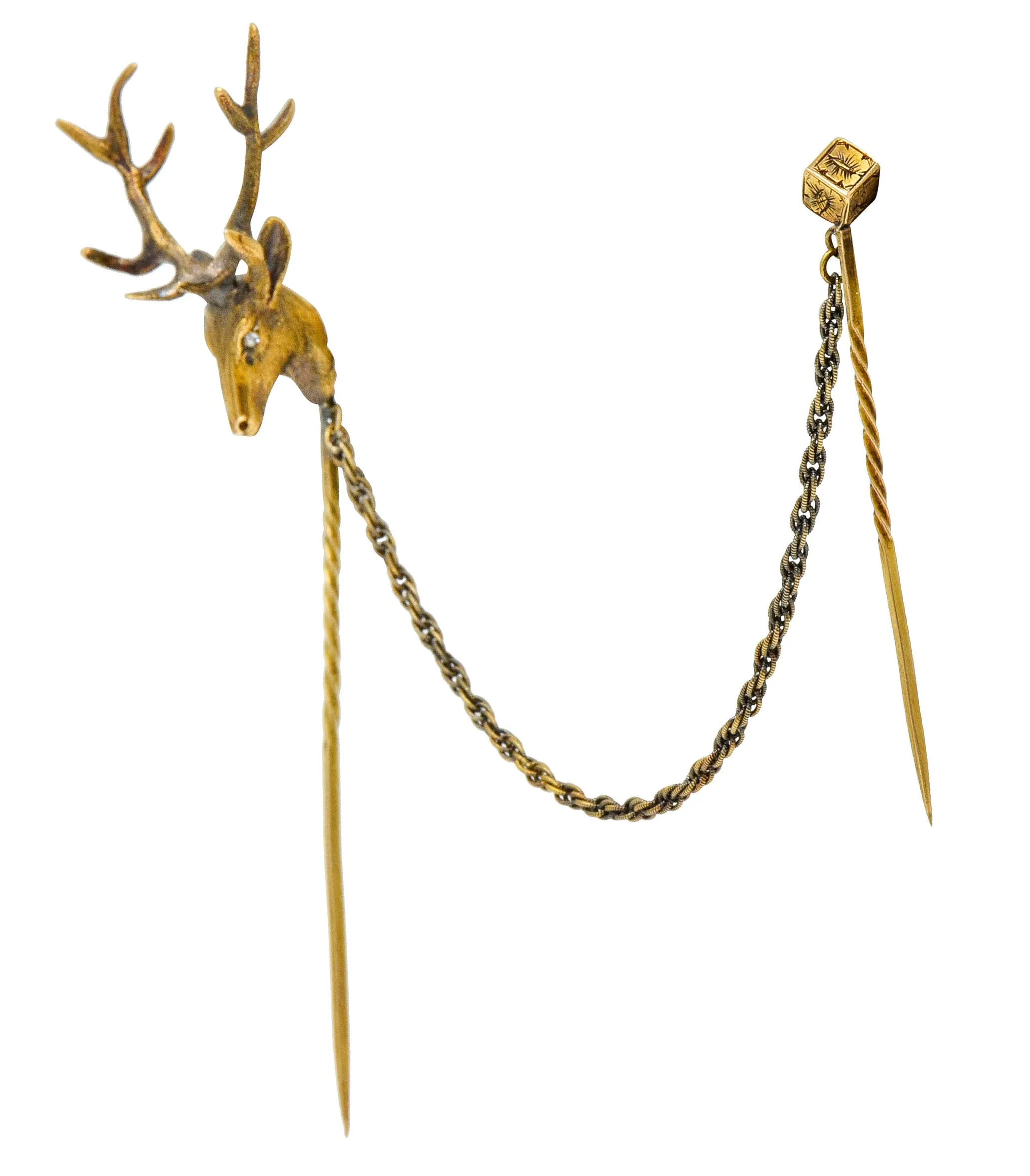 Victorian Diamond 14 Karat Gold Elk Stickpin Circa 1900