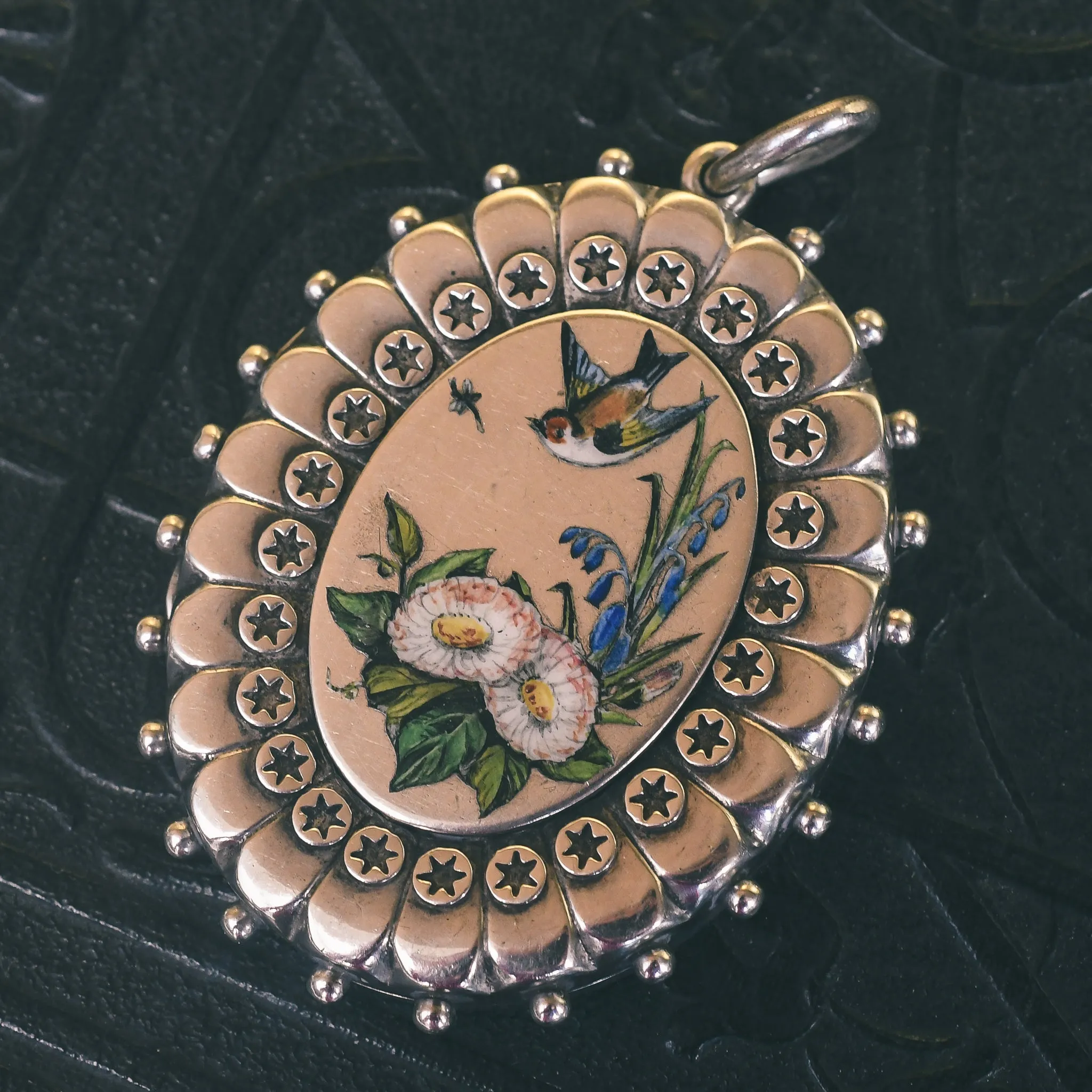 Victorian Enamel "Goldfinch & Flowers" Locket
