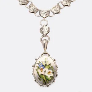 Victorian Enamel "Language of Flowers" Locket & Collar Necklace