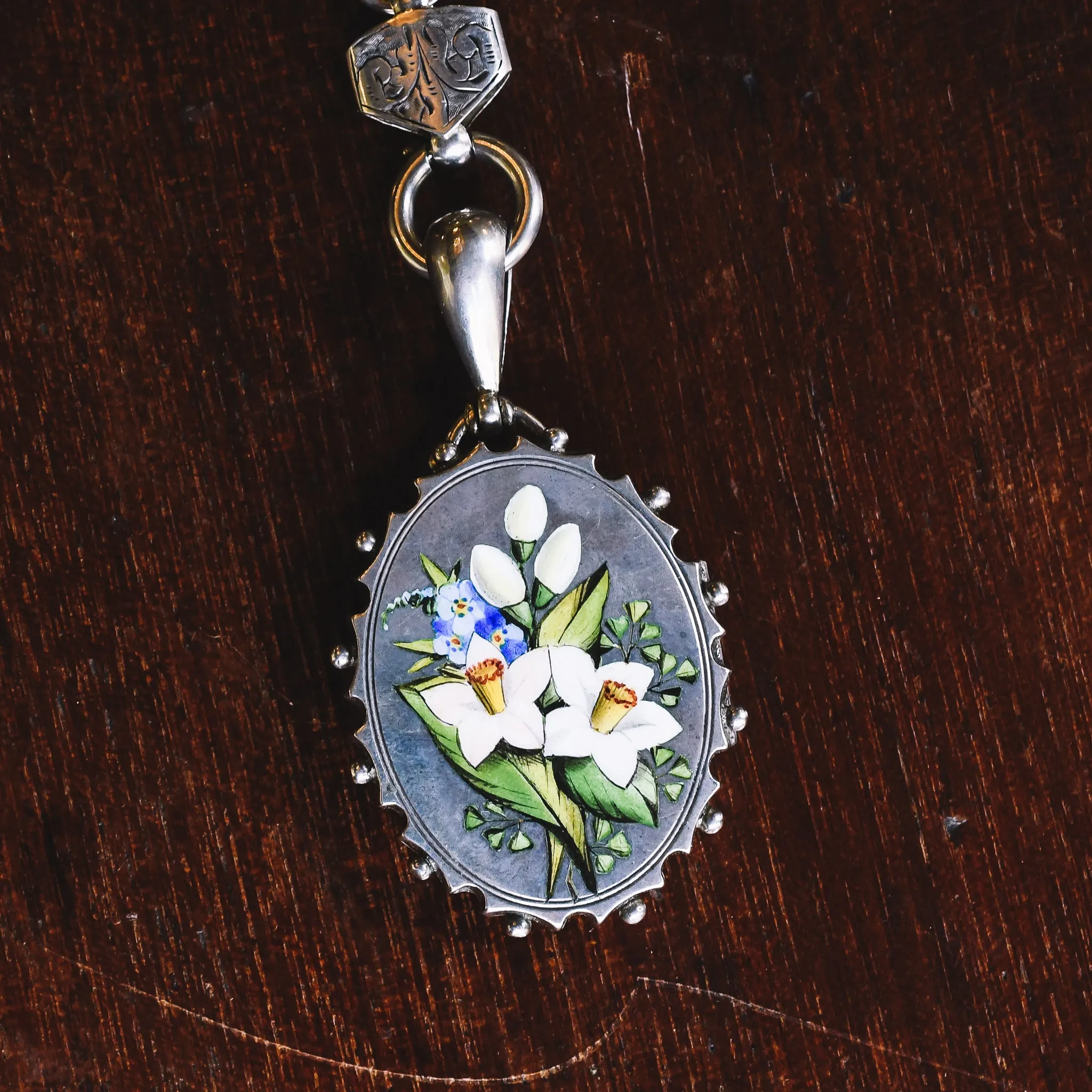 Victorian Enamel "Language of Flowers" Locket & Collar Necklace