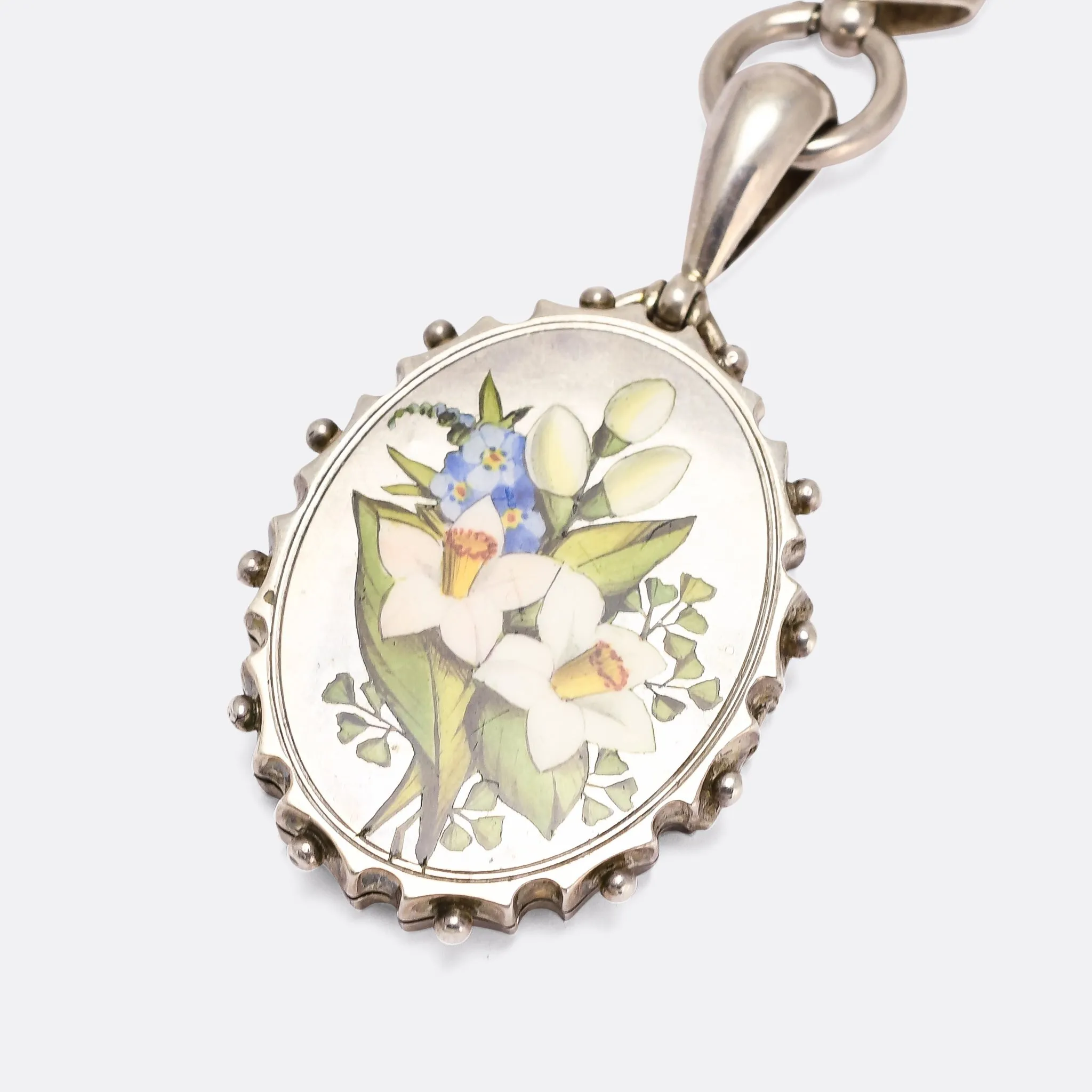 Victorian Enamel "Language of Flowers" Locket & Collar Necklace