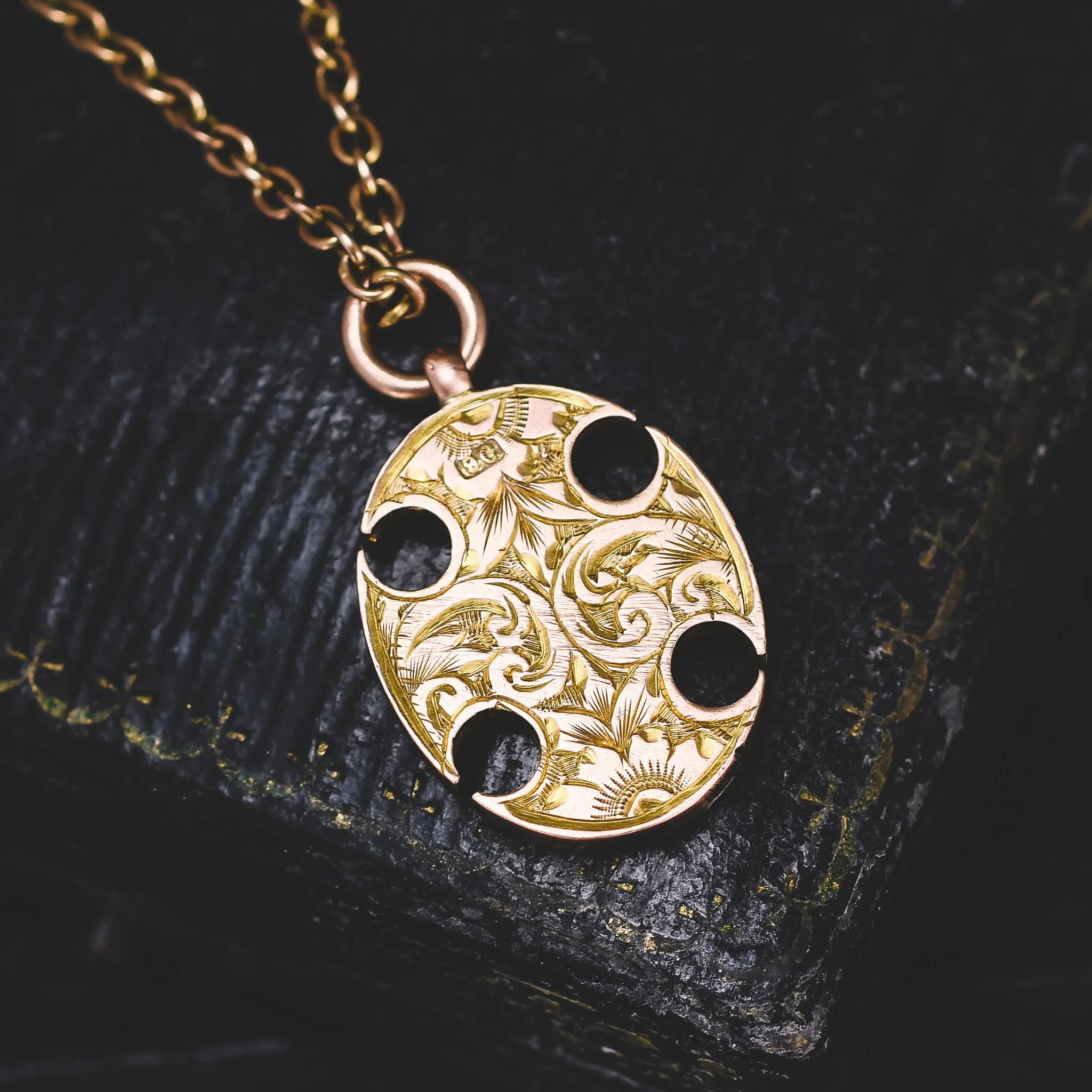 Victorian Floral Chased Oval Pendant