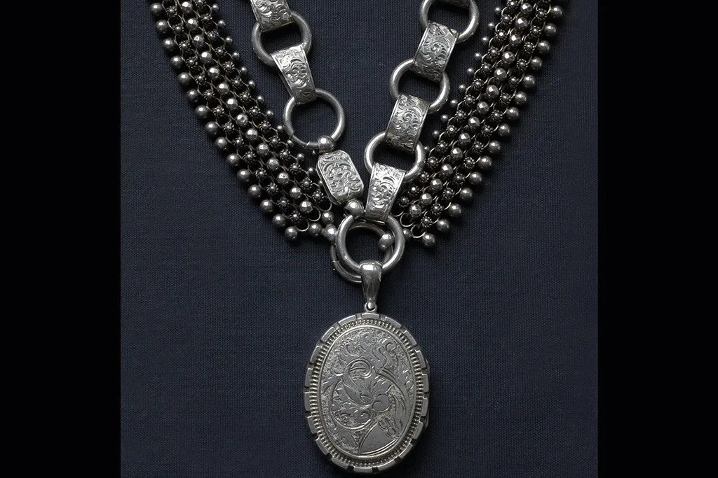 Victorian Oversized Sterling Locket and Chain