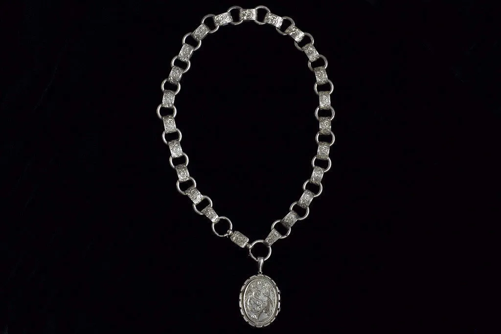 Victorian Oversized Sterling Locket and Chain