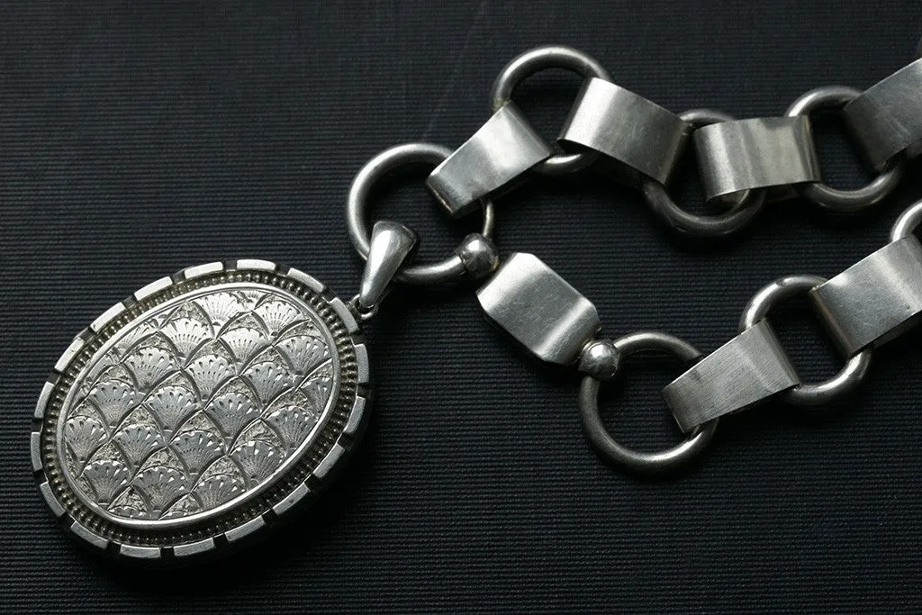 Victorian Oversized Sterling Locket and Chain