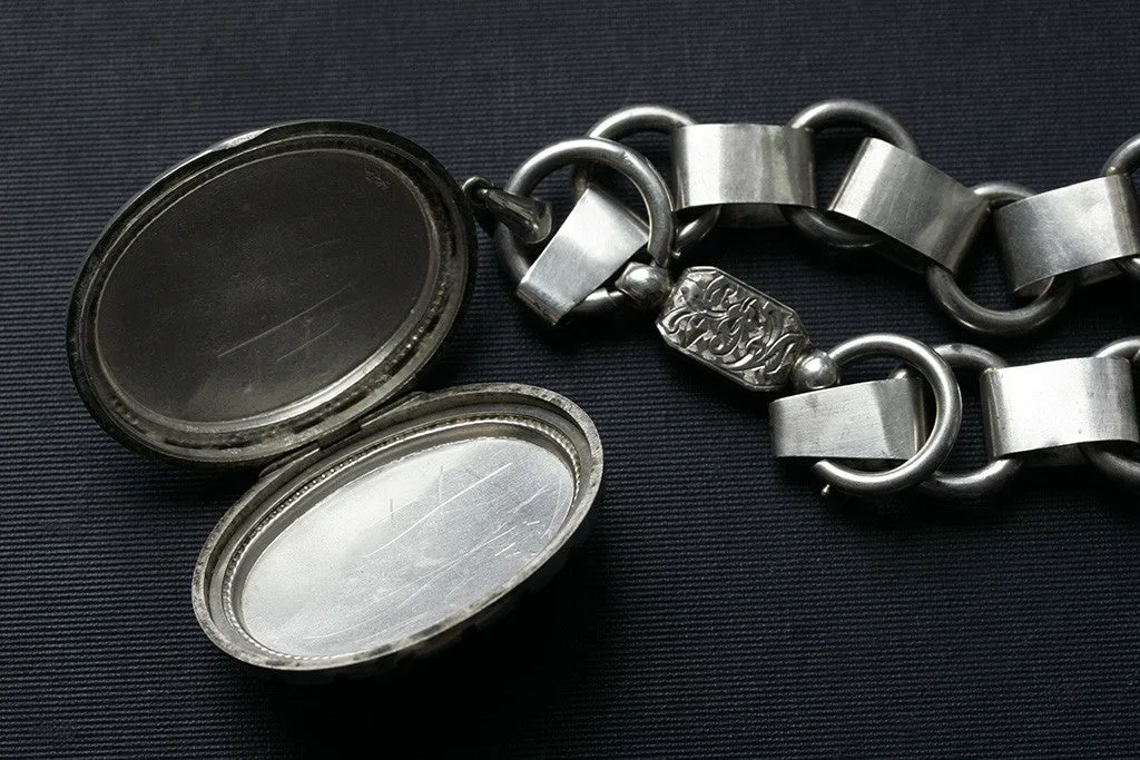Victorian Oversized Sterling Locket and Chain
