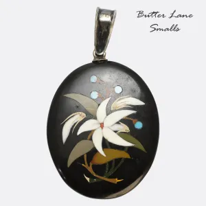 Victorian Pietra Dura Flower Pendant