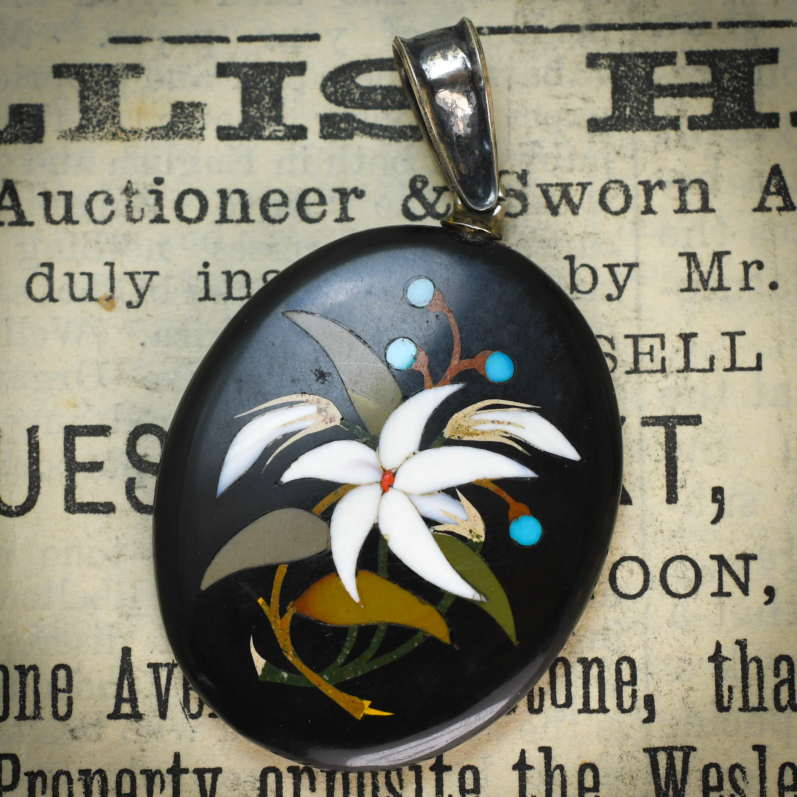 Victorian Pietra Dura Flower Pendant