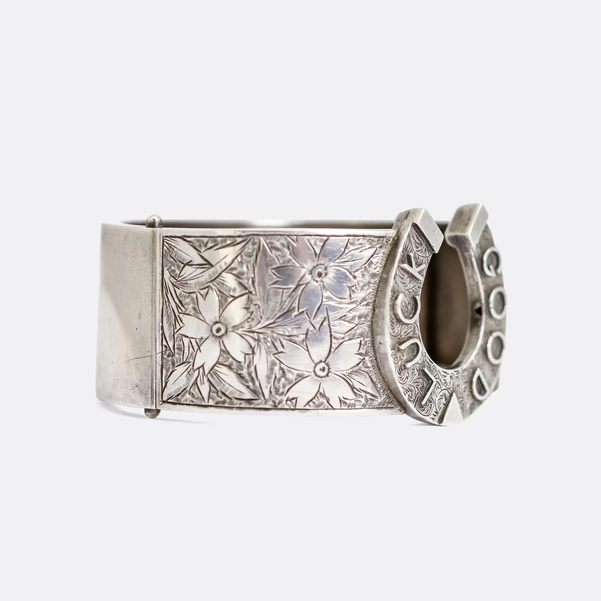 Victorian "Good Luck" Silver Cuff Bangle