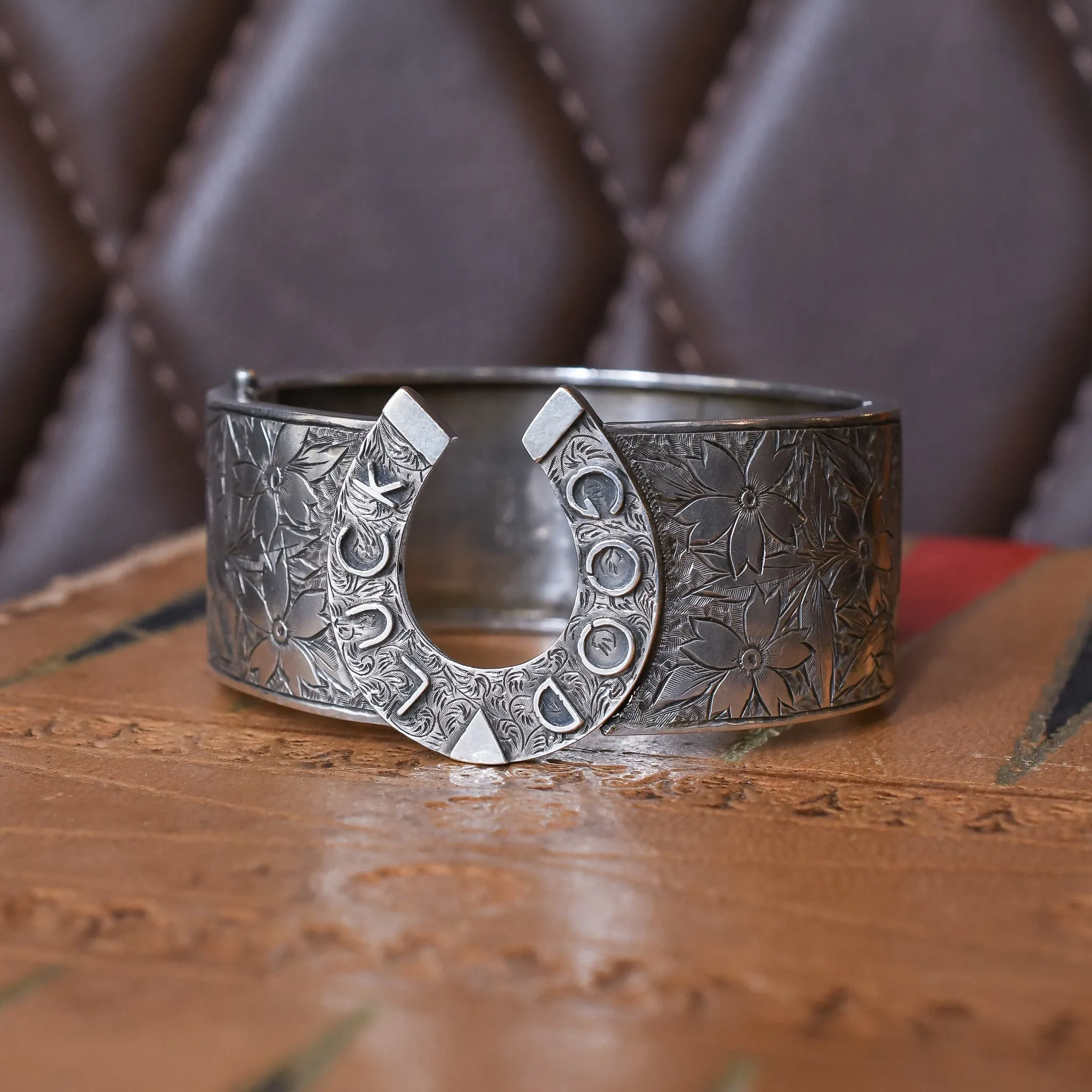 Victorian "Good Luck" Silver Cuff Bangle