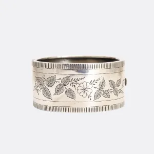 Victorian "Language of Flowers" Silver Cuff Bangle