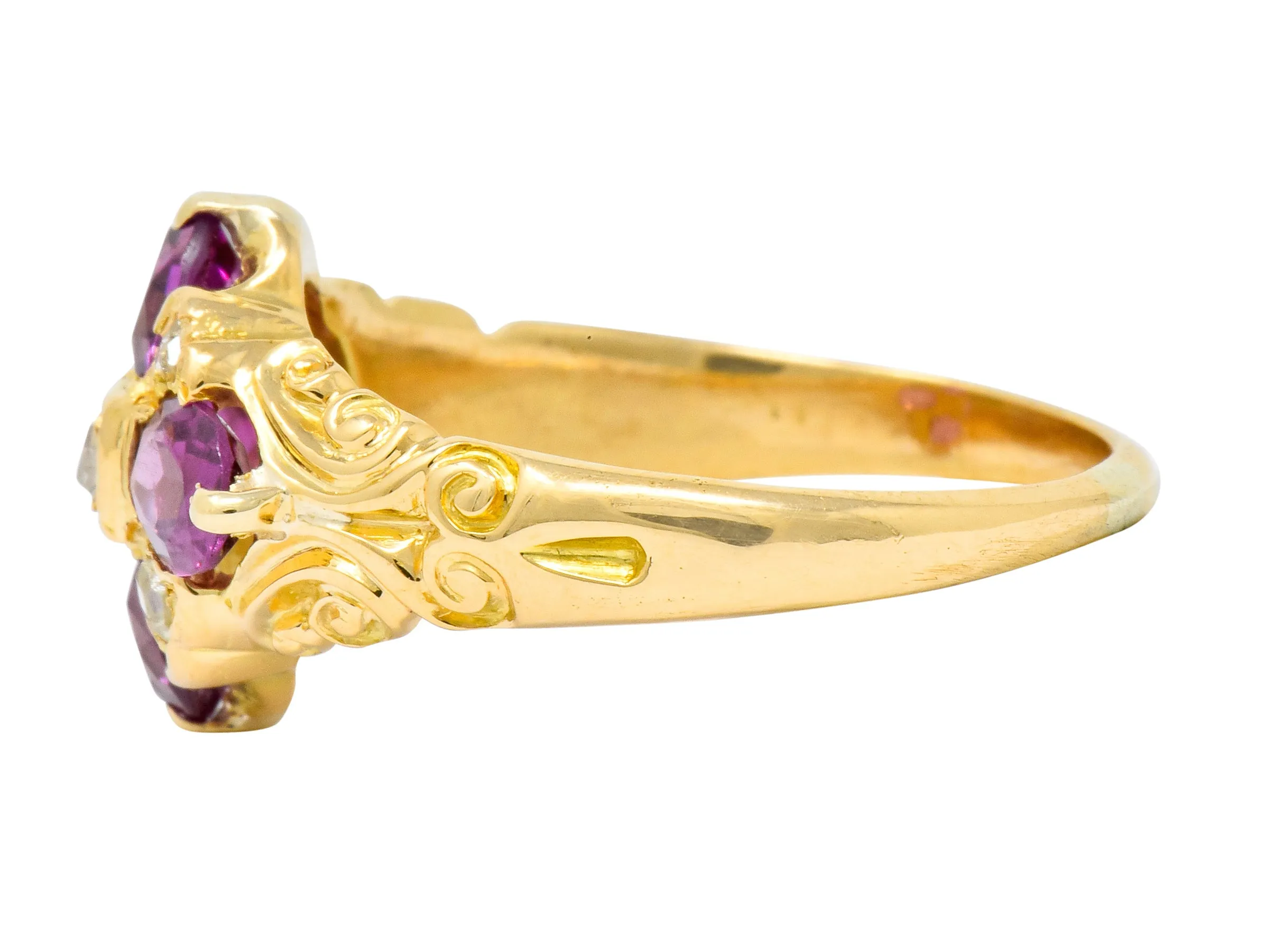 Victorian Rhodalite Garnet Rose Cut Diamond 9 Karat Gold Floral Cluster Ring