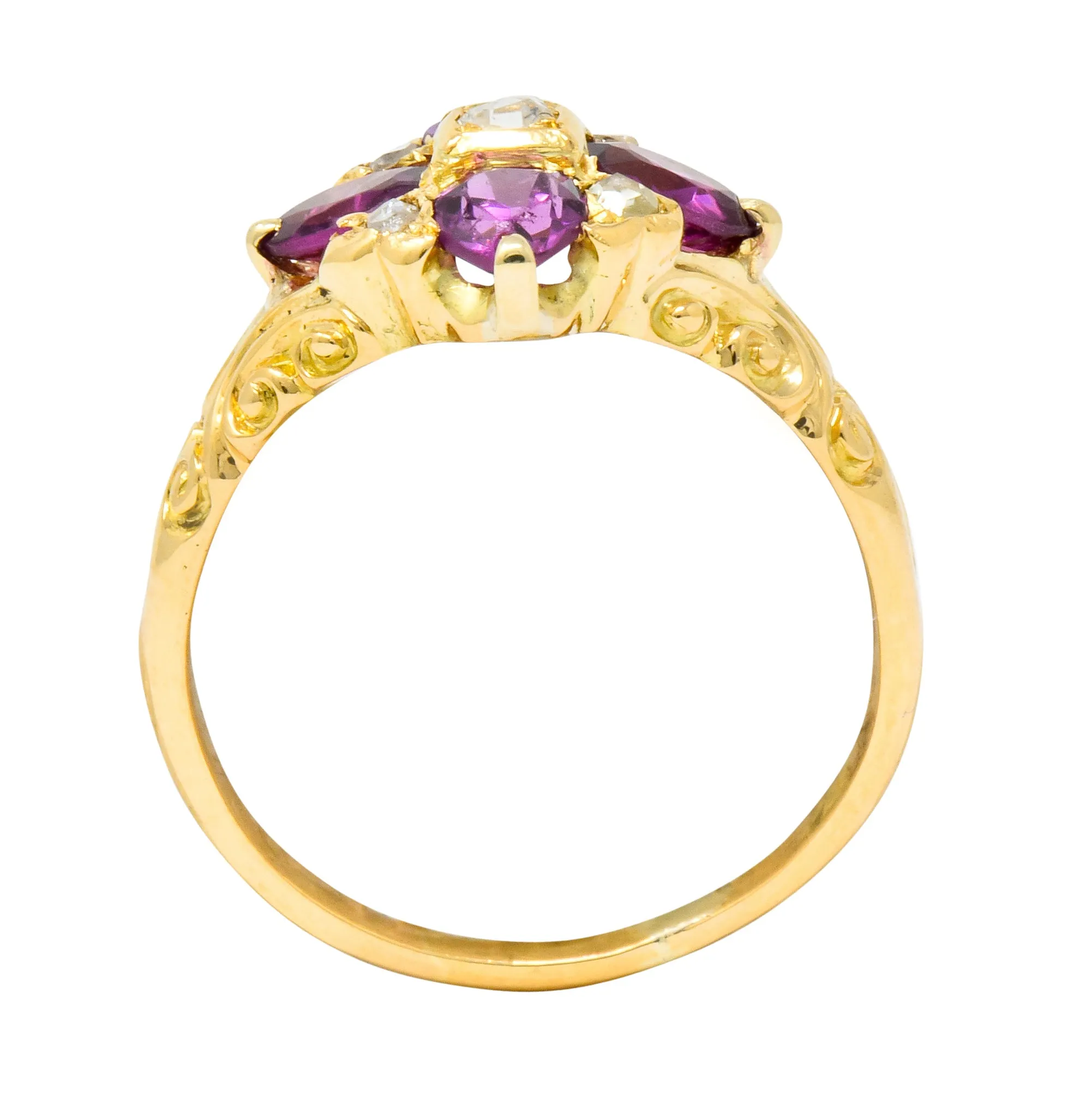 Victorian Rhodalite Garnet Rose Cut Diamond 9 Karat Gold Floral Cluster Ring