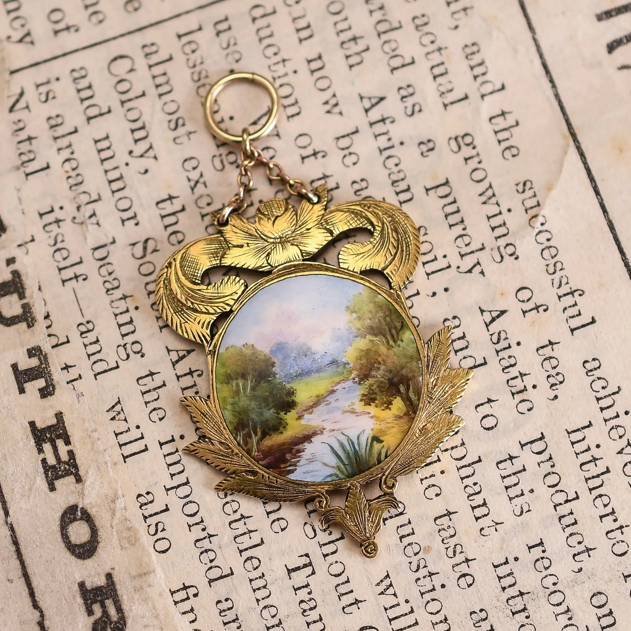 Victorian 'River Scene' Enamel Pendant