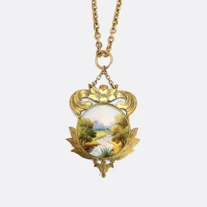 Victorian 'River Scene' Enamel Pendant