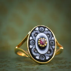 Victorian Ruby Floral Nicolo Intaglio Ring