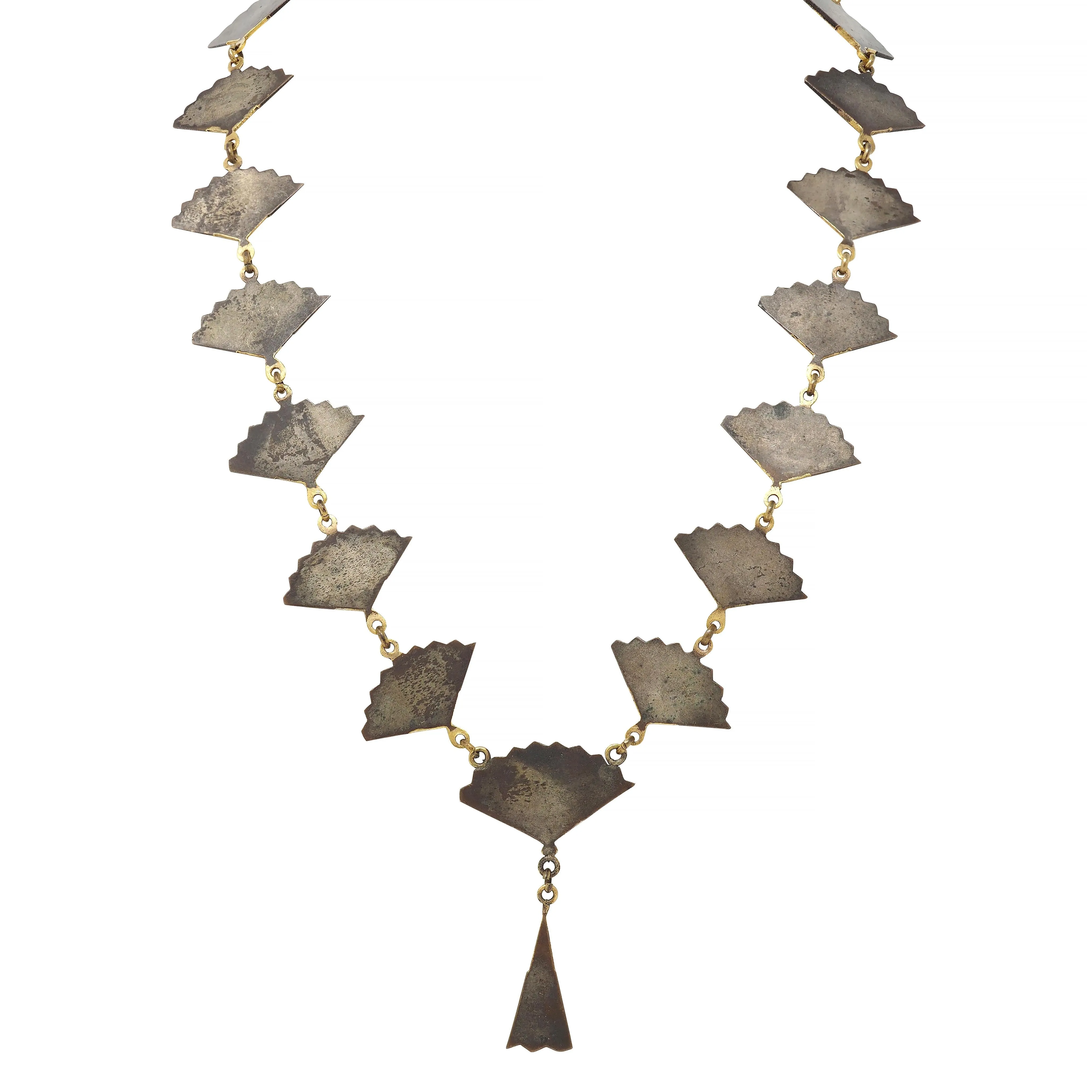 Victorian Shakudo 14 Karat Yellow Gold Antique Japanese Fan Link Sautoir Necklace