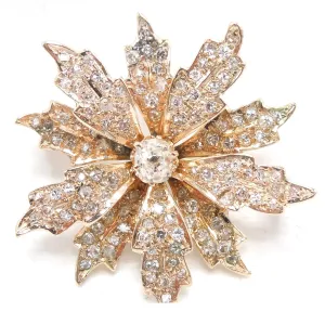 Victorian Starburst Flower Brooch in Yellow Gold with Diamonds