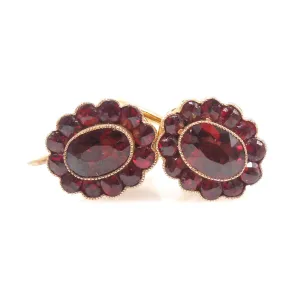 Victorian Style Bezel Set Garnet Halo Gold Fill Screwback Earrings