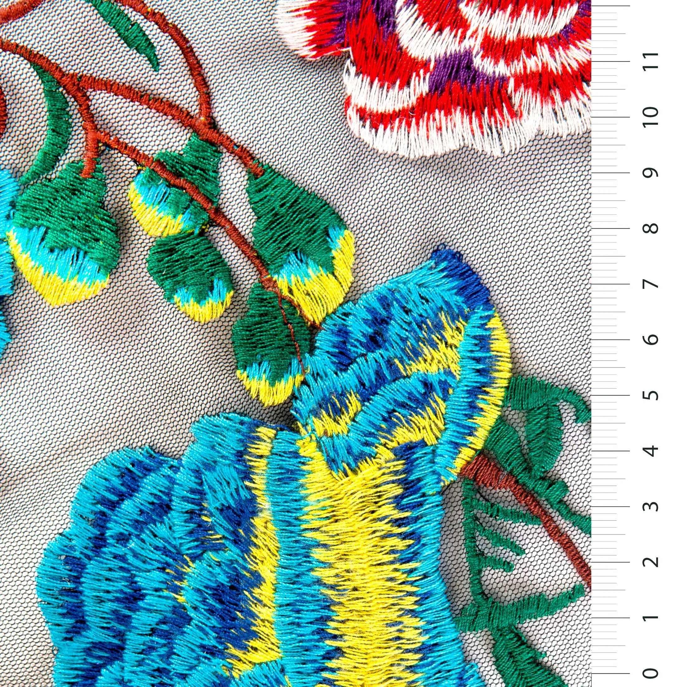 Victorian Style Carnation Design Floral Thread Embroidery Knitted Fabric