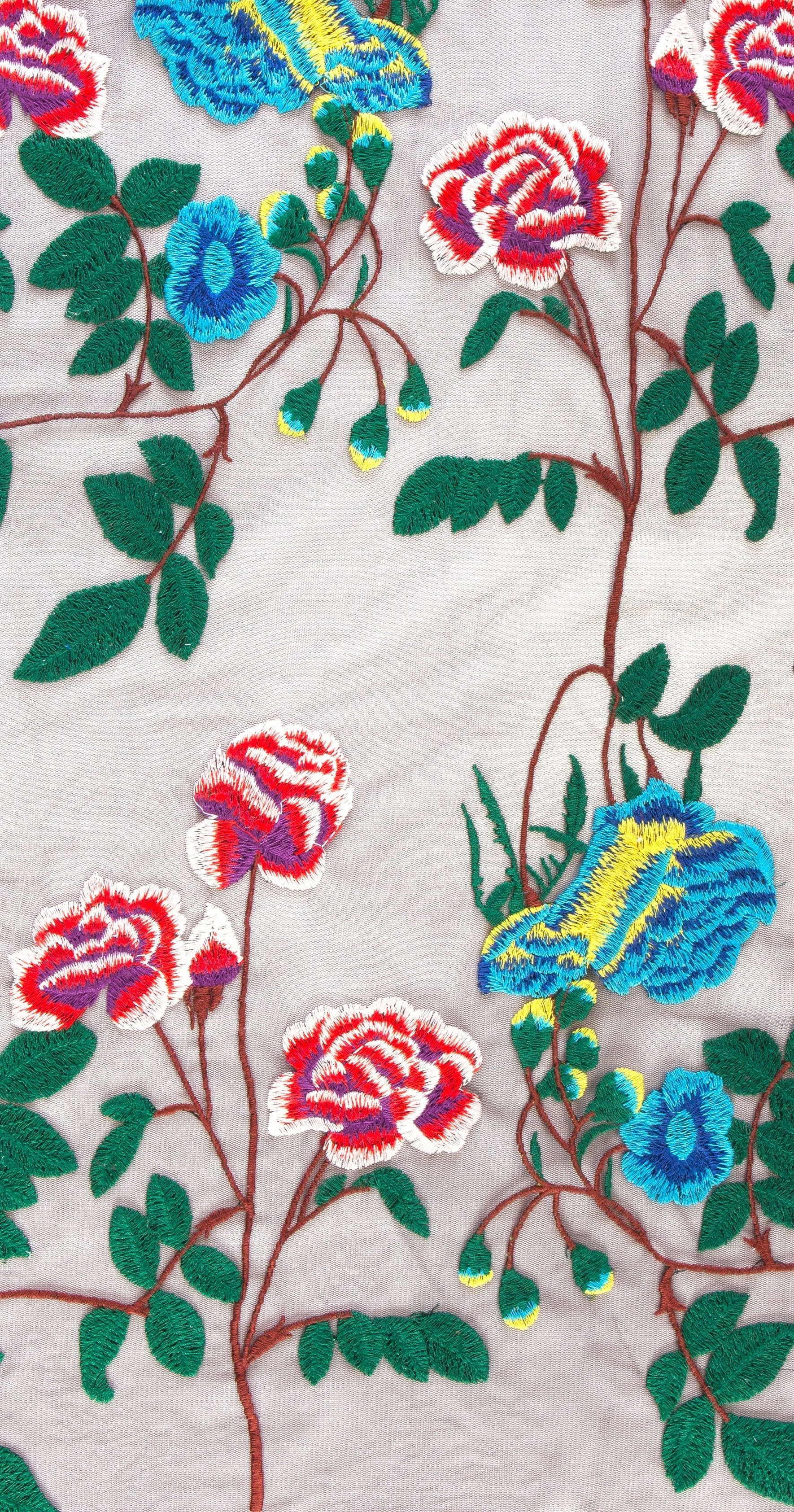 Victorian Style Carnation Design Floral Thread Embroidery Knitted Fabric