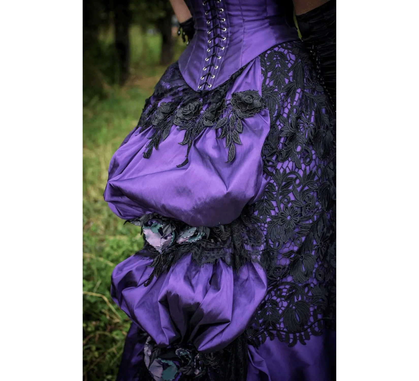 Victorian violet ballroom lacy taffeta gown