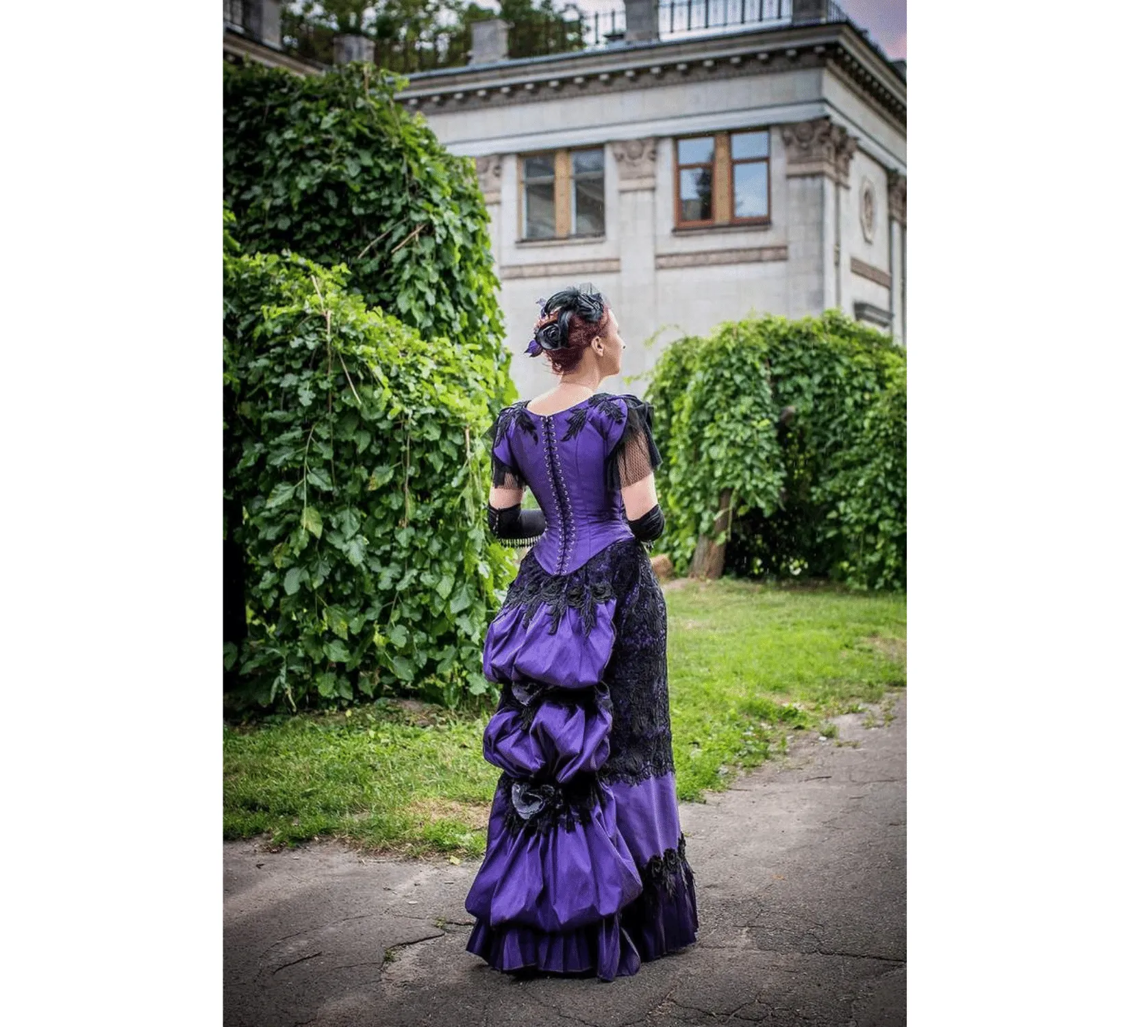 Victorian violet ballroom lacy taffeta gown