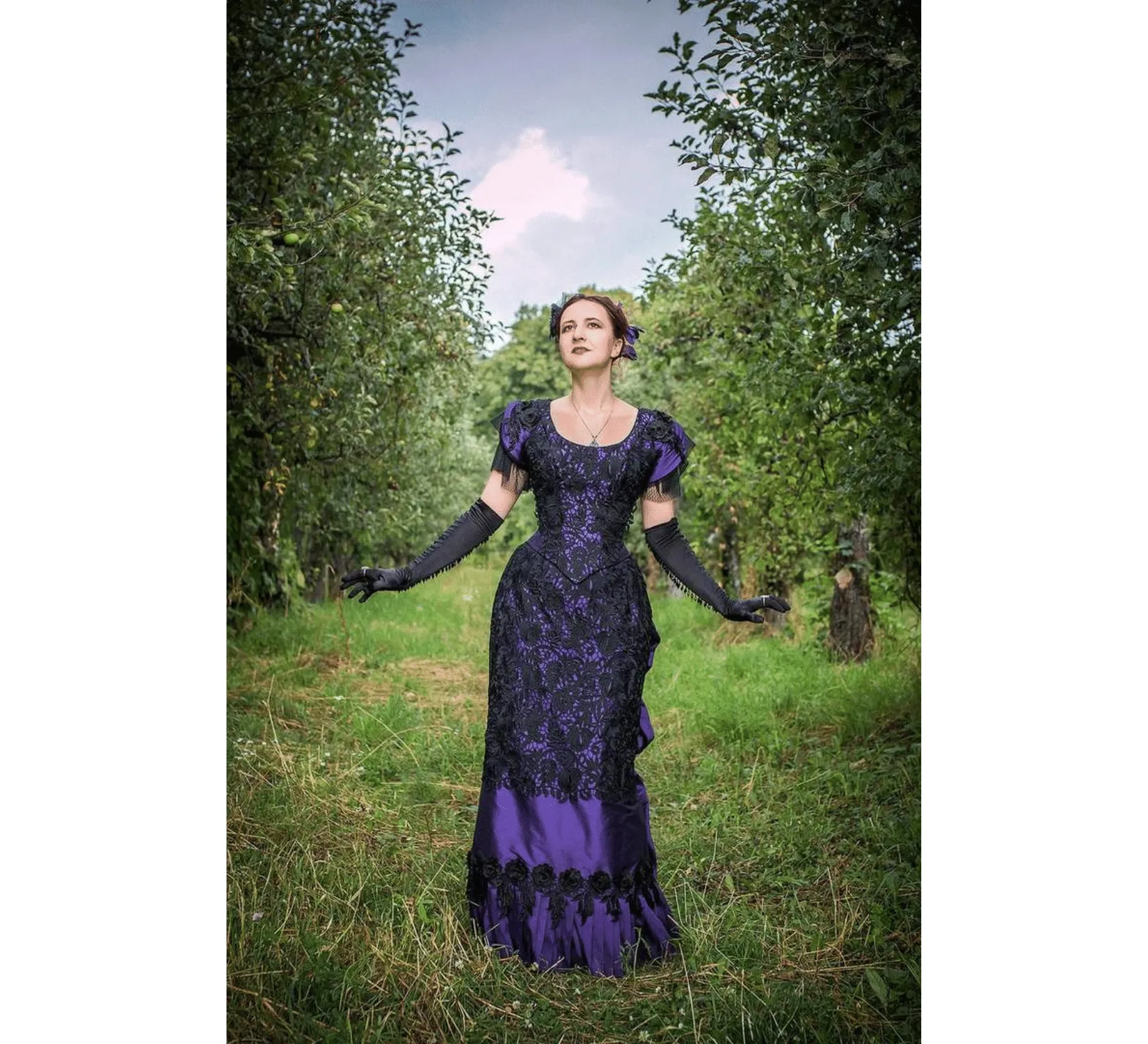 Victorian violet ballroom lacy taffeta gown
