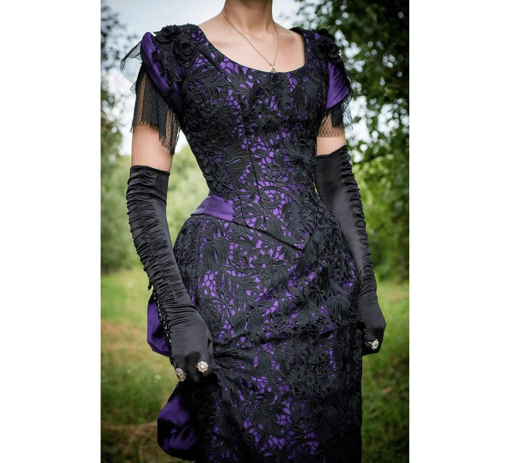 Victorian violet ballroom lacy taffeta gown