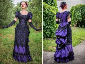 Victorian violet ballroom lacy taffeta gown