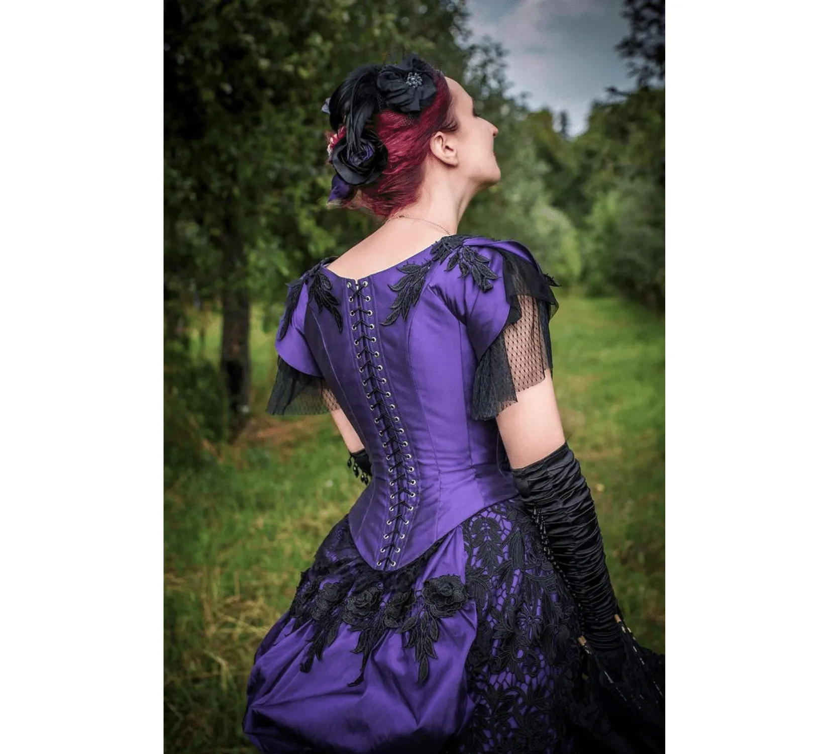 Victorian violet ballroom lacy taffeta gown