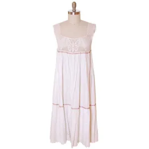Victorian White Long Chemise Butterflies Micro Crochet Yoke Small