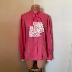Vintage 60s 70s Judy Bond ruffled lace blouse // Victorian style blouse // Size 16