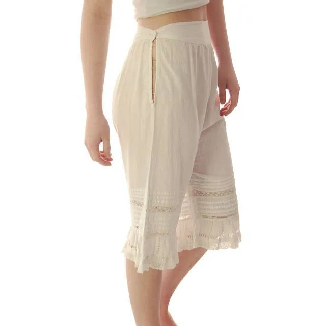 Vintage Antique Ladies Bloomers White Cotton Fancy 26" Waist Small