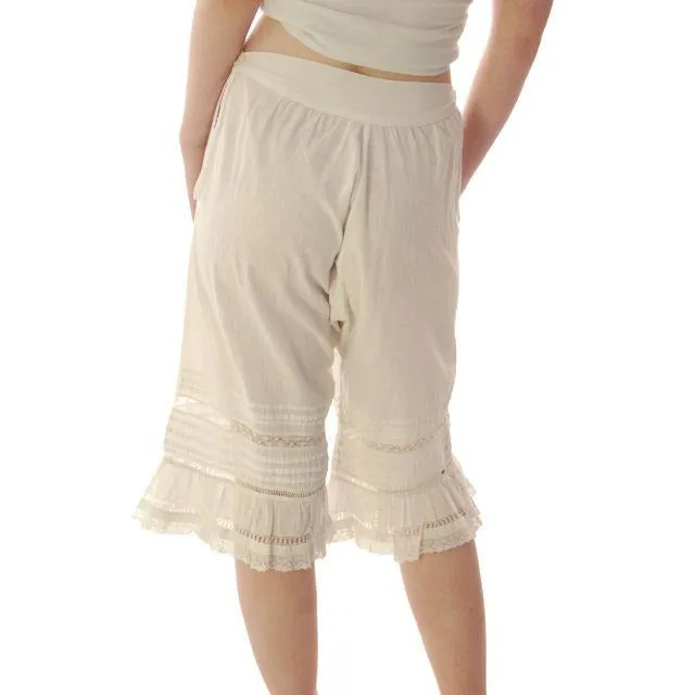 Vintage Antique Ladies Bloomers White Cotton Fancy 26" Waist Small