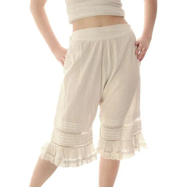 Vintage Antique Ladies Bloomers White Cotton Fancy 26" Waist Small