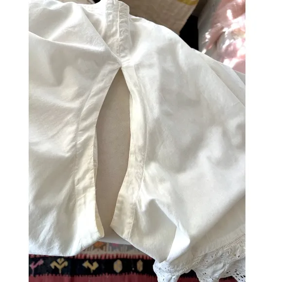 Vintage VICTORIAN Ivory Cotton Split Bloomers Pantaloons with Eyelet Lace Trim-M