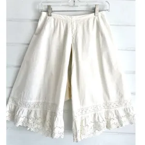 Vintage VICTORIAN Ivory Cotton Split Bloomers Pantaloons with Eyelet Lace Trim-M