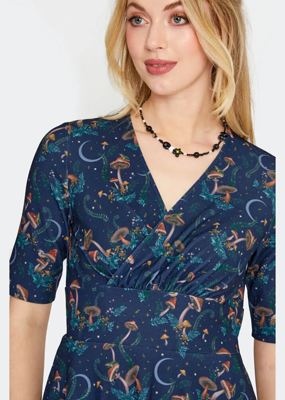 Voodoo Vixen Mushroom Moon 50's A-Line Dress Navy