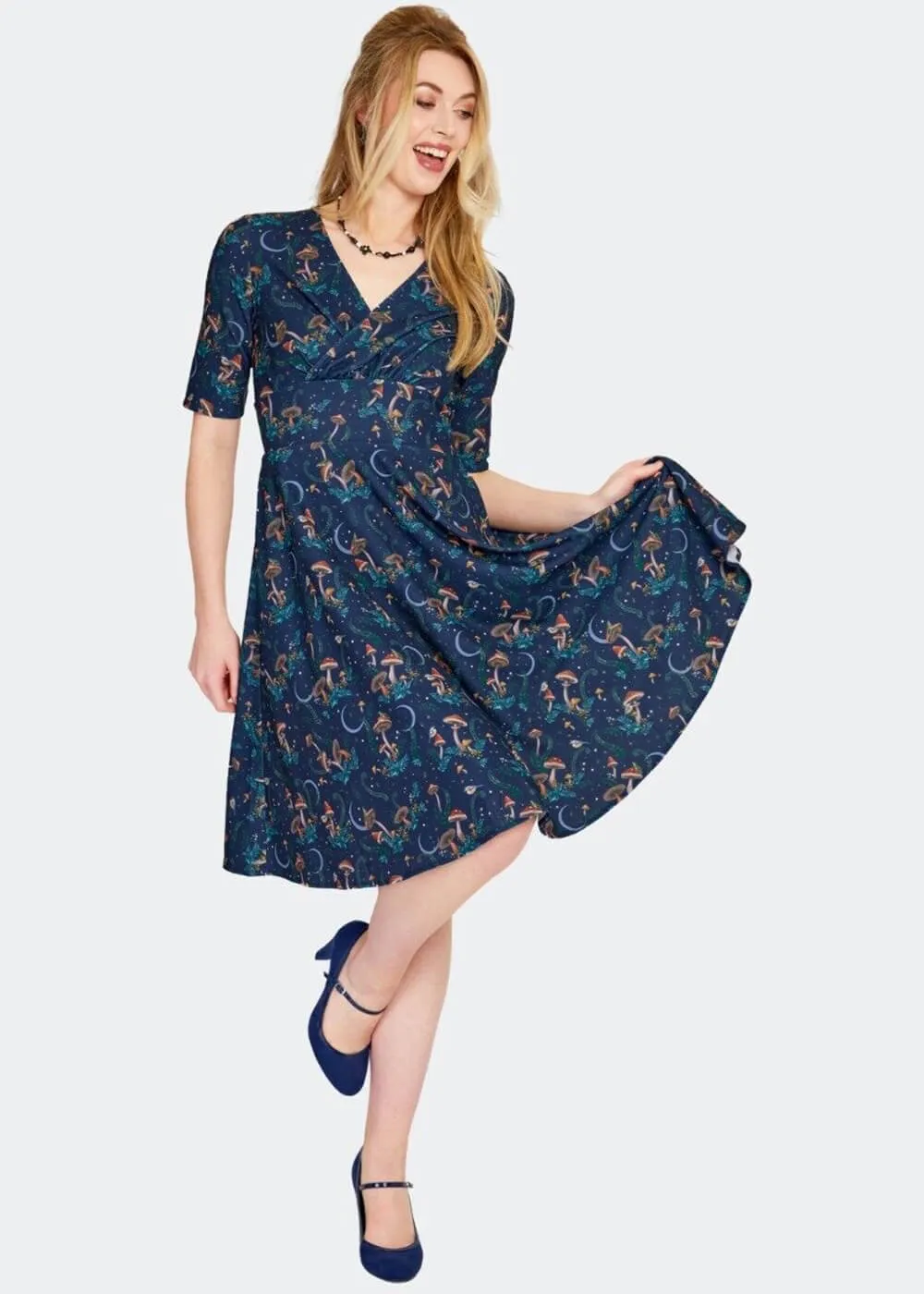 Voodoo Vixen Mushroom Moon 50's A-Line Dress Navy