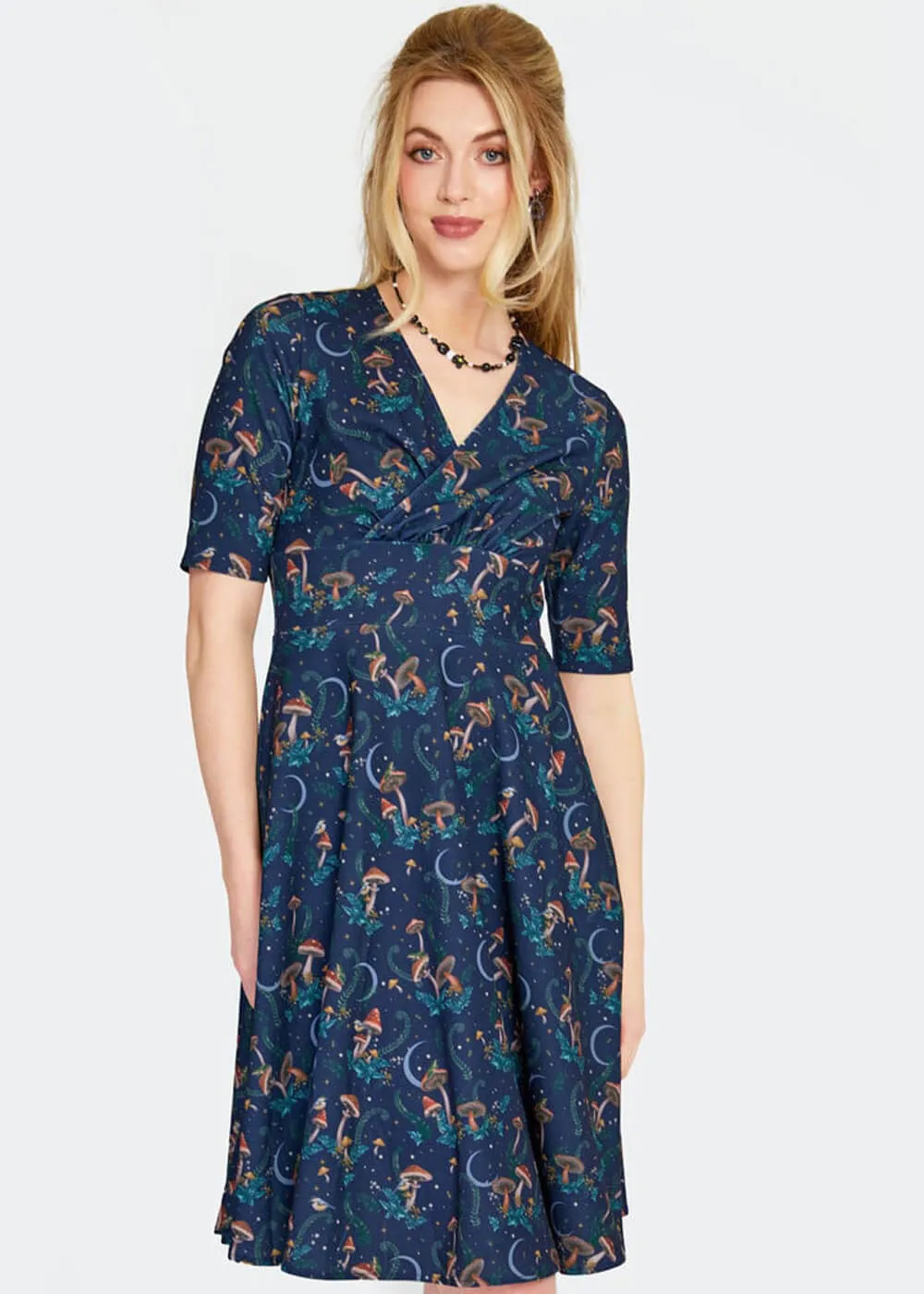 Voodoo Vixen Mushroom Moon 50's A-Line Dress Navy