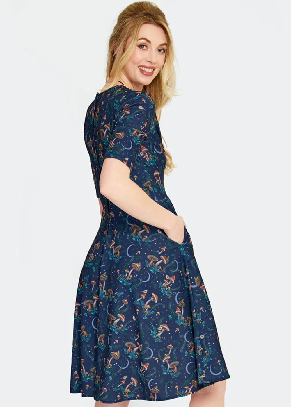 Voodoo Vixen Mushroom Moon 50's A-Line Dress Navy