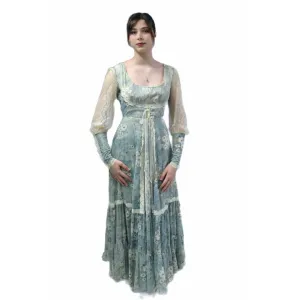 VTG 70s Jessica Mcclintock Gunne Sax Dress Cottagecore Blue Floral Lace XS