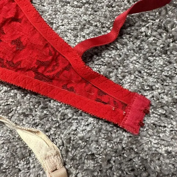 Warner’s Blanche VTG Bras Lot of 3 Size 34D Cream Pink Red Lace Bow