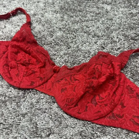 Warner’s Blanche VTG Bras Lot of 3 Size 34D Cream Pink Red Lace Bow