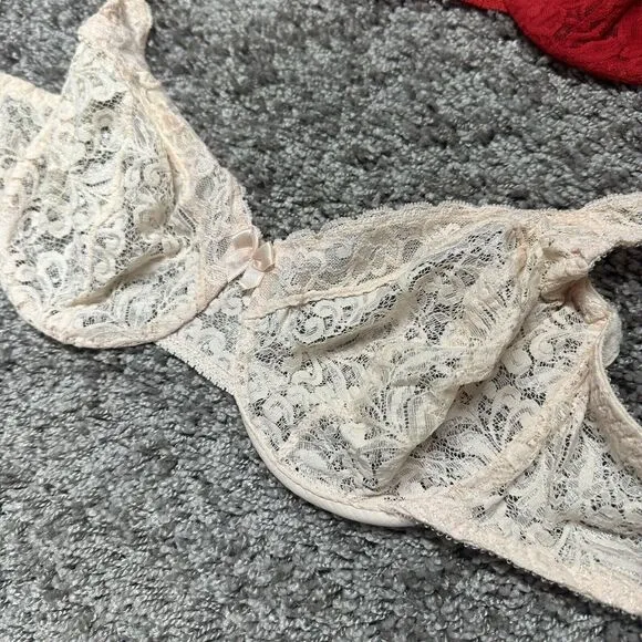 Warner’s Blanche VTG Bras Lot of 3 Size 34D Cream Pink Red Lace Bow