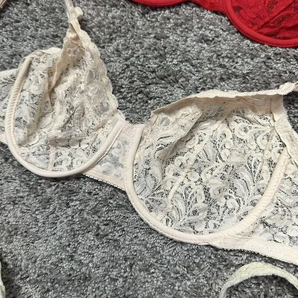Warner’s Blanche VTG Bras Lot of 3 Size 34D Cream Pink Red Lace Bow