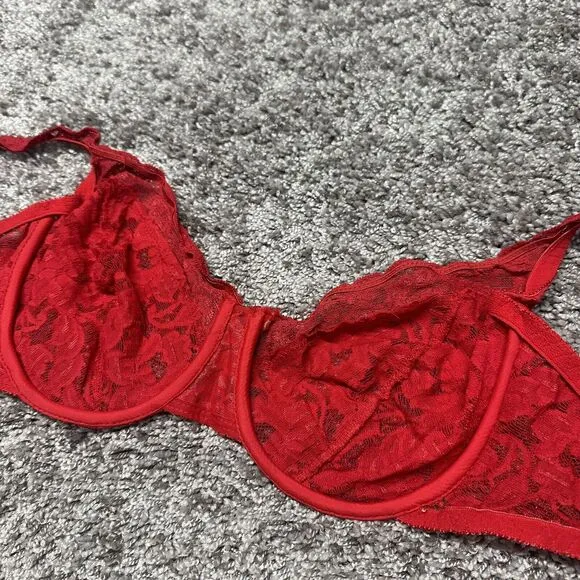 Warner’s Blanche VTG Bras Lot of 3 Size 34D Cream Pink Red Lace Bow